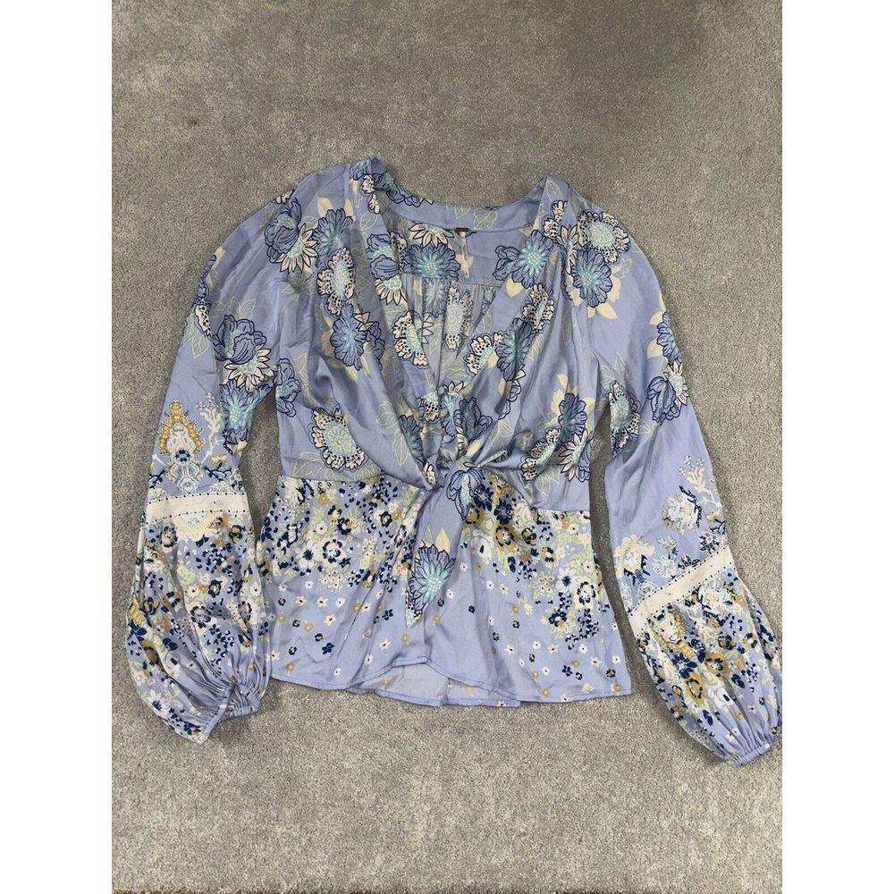 Free People Lavender Floral Tie-Front Blouse